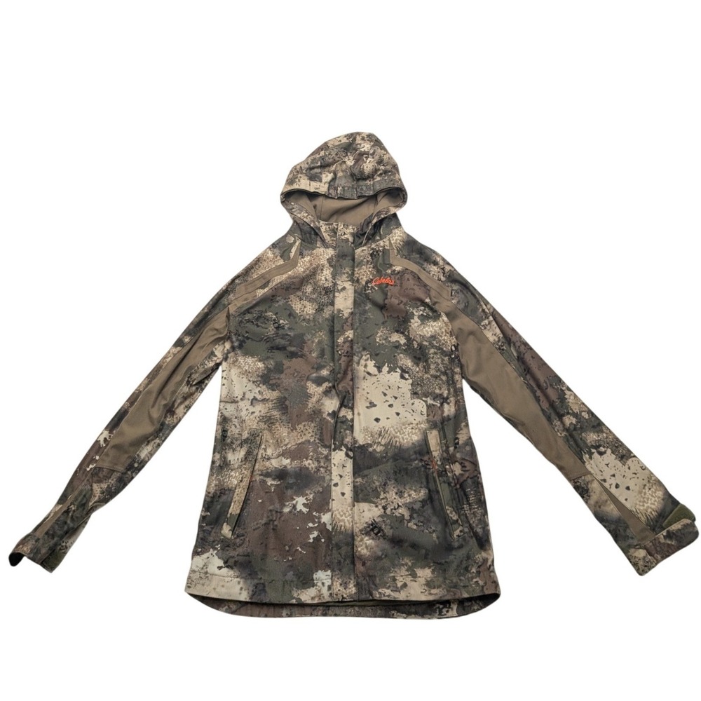 Cabela's Packable Camo Hooded Jacket Womens Large Brown Camouflage Full Zip